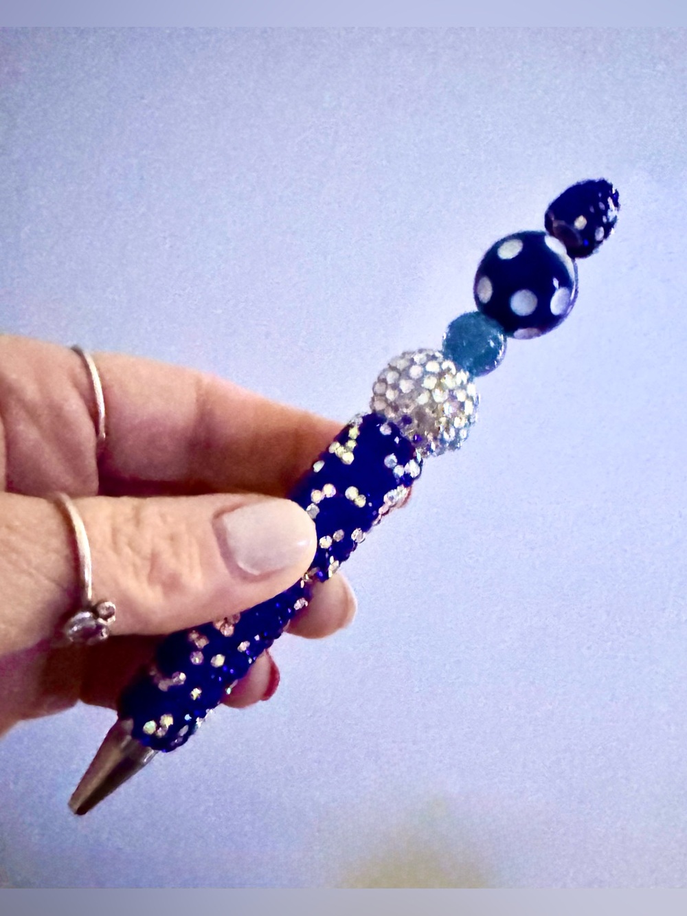 Custom designed Beaded Navy Blue Rhinestone Pen